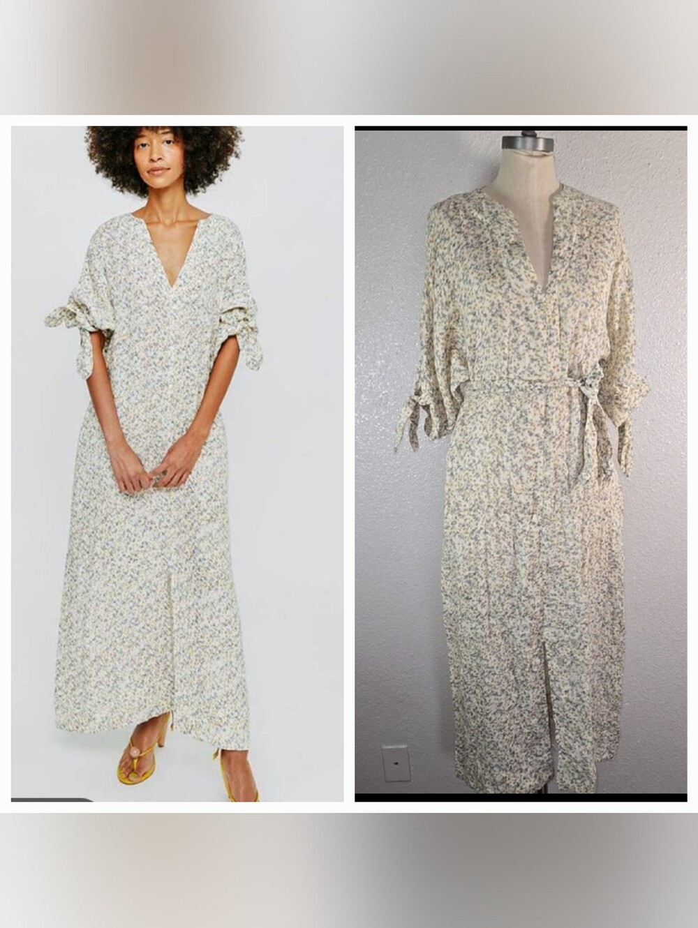 Mirth Floral Button-Front Maxi Dress in Cream and Blue Size Medium